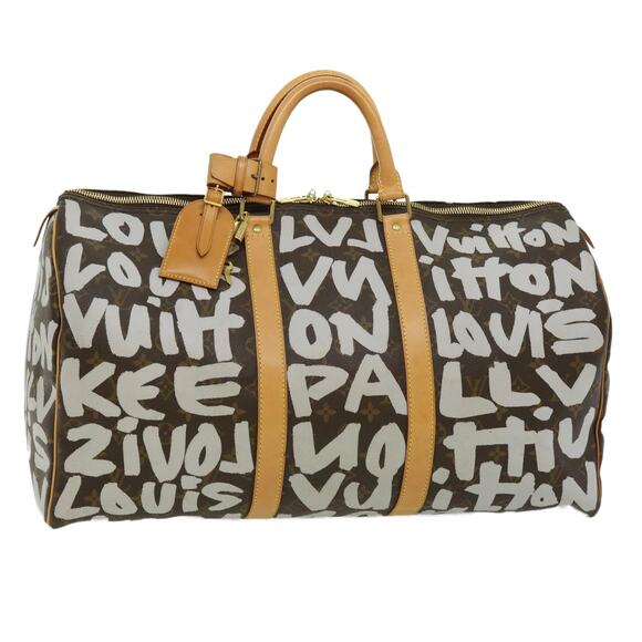 LOUIS VUITTON Monogram Graffiti Keepall 50 Boston Bag White M92197 - Picture 1 of 16